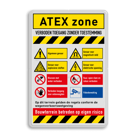 Veiligheidsbord voor ATEX zone met 8 pictogrammen