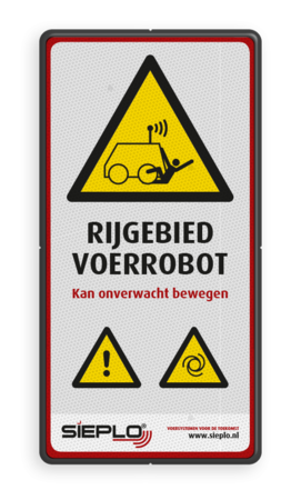 Veiligheidsbord Waarschuwing onverwacht bewegende Robot in huisstijl