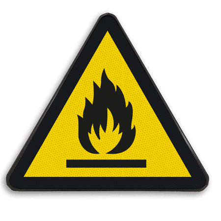 Reflecterende sticker of bord Pictogram W021 - Gevaar voor ontvlambare stoffen of hoge temperatuur