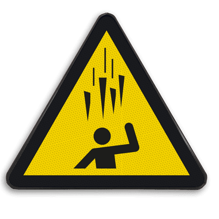 Reflecterende sticker of bord Pictogram W039 - Gevaar voor vallend ijs