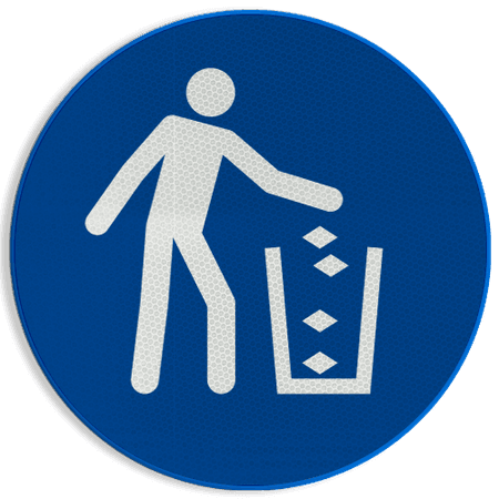 Reflecterende sticker of bord Pictogram M030 - Afvalbak gebruiken