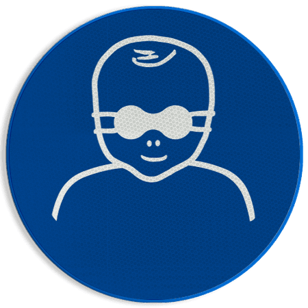 Reflecterende sticker of bord Pictogram M025 - Opaak oogbescherming verplicht voor kinderen