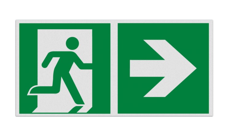 Veiligheidspictogram E002 - Nooduitgang rechts met pijl - reflecterend