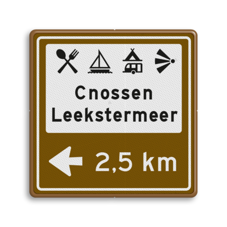 Toeristisch bewegwijzeringsbord met pictogrammen en pijl naar wens