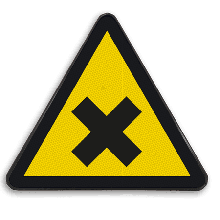 Reflecterende sticker of bord Waarschuwingssymbool Gevaarlijke en irriterende stoffen