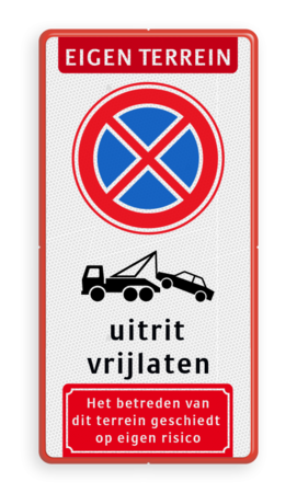 Eigen terrein + RVV E02 + 2x pictogram + tekst