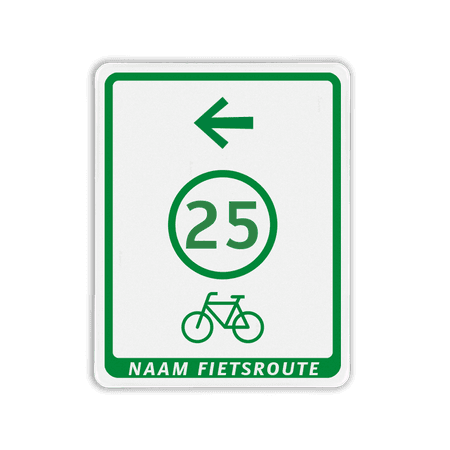 Fietsroutebord tracé met 1 bol en pijl - 300x380mm