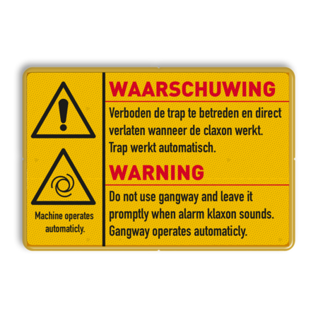 Waarschuwingsbord geel/zwart voor automatisch draaiende machine