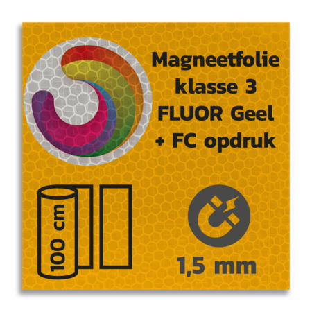 Magneetbord reflecterend FLUOR Geel klasse 3 geprint + full colour opdruk