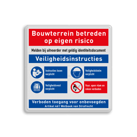 Veiligheidsbord met veiligheidsinstructies en 4 pictogrammen