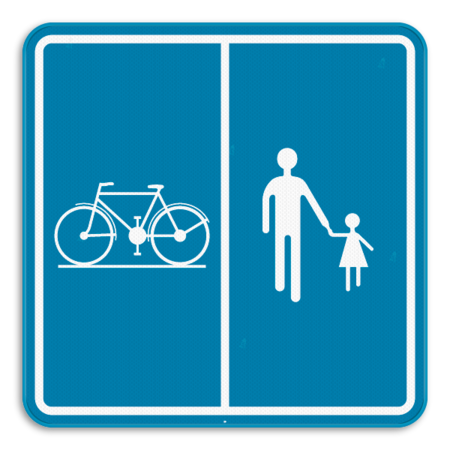 Panneau SB250 F99b - Chemin réservé à la circulation des piétons, cyclistes et cavaliers avec l’indication de la partie du chemin qui est affectée aux différentes catégories d’usagers