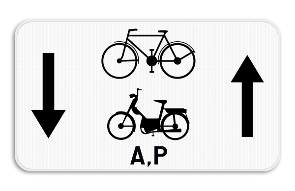 Panneau SB250 - M18 - Les cyclistes et les cyclomoteurs de classe A peuvent circuler dans les deux sens.