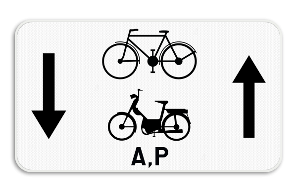 Verkeersbord SB250 M18 - Fietsers, bromfietsen klasse A en speed pedelecs mogen in 2 richtingen