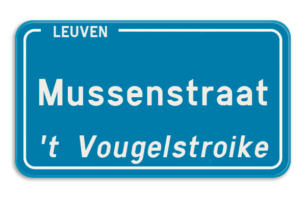 Straatnaambord België 4:2 + Stad/Gemeente met dialect