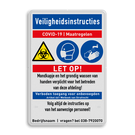 Veiligheidsbord - COVID-19 maatregelen met iconen - 01