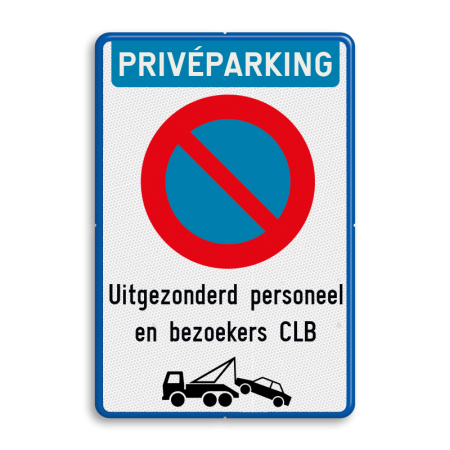 Parkeerbord - Priveparking + E1 + eigen tekst + wegsleepregeling