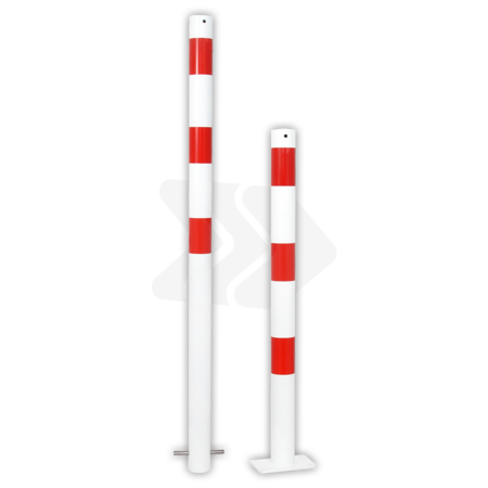 Poteau de parking rond - Ø60-108mm - rouge/blanc - version fixe avec ancrage au sol