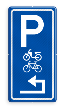 Parkeerroutebord E8m (brom-)fietsen met pijl