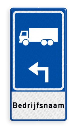 Parkeerroutebord E8c vrachtwagens met pijl en bedrijfsnaam