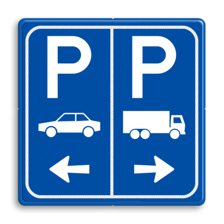 Parkeerbord E8+E8c auto en vrachtwagen met pijl