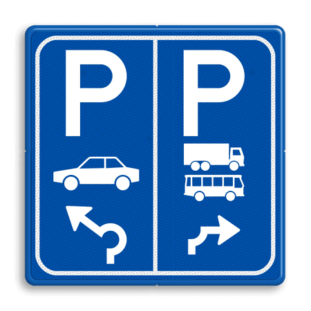 Parkeerbord E8+E8a auto en vrachtwagen+bus met pijl