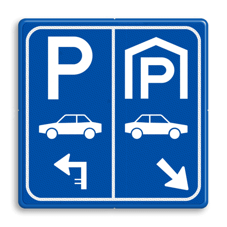 Parkeerbord E8 auto parkeergarage met pijl