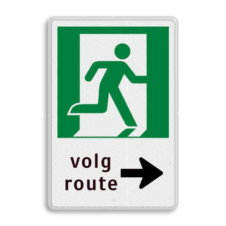 Vluchtroute bord - Nooduitgang Volg route met pijl