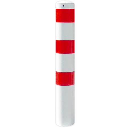 Poteau de protection Ø152x1500mm avec fixation dans le sol - blanc/rouge ou galvanisé