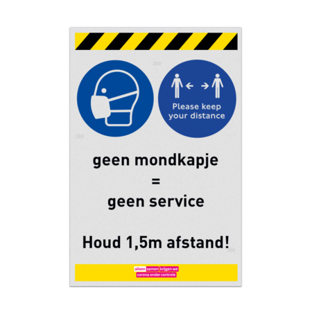 Bord geen mondkapje geen service - afstand houden