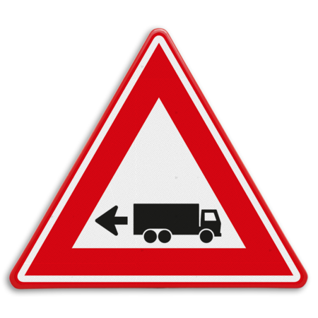 Verkeersbord - waarschuwing links achteruitrijdende vrachtwagen