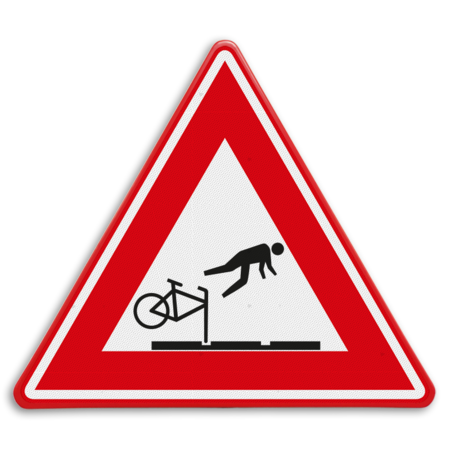 Verkeersbord tramrails - valgevaar fietsers