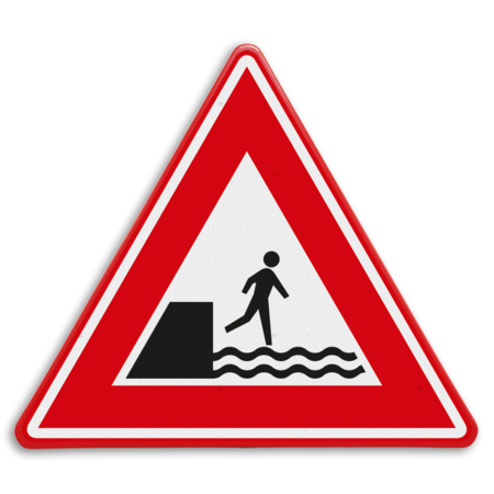 Verkeersbord - waarschuwing voor voetgangers voor kade of rivieroever