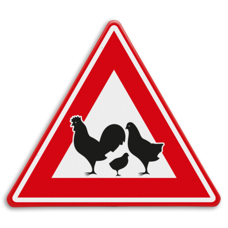 Verkeersbord - waarschuwing overstekende kippen