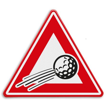 Verkeersbord overvliegende golfbal