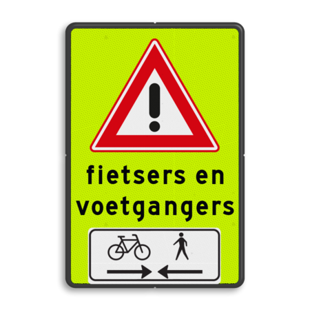 Verkeersbord RVV J37 pas op overstekende fietsers en voetgangers - reflecterend