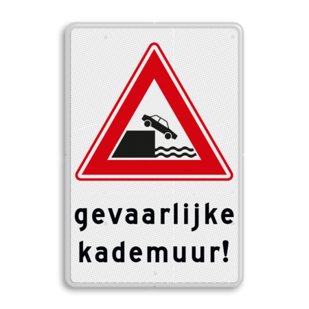 Verkeersbord RVV J26 - Vooraanduiding kade of rivieroever + tekstvlak