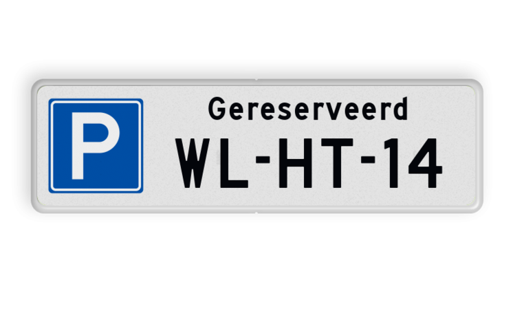 Parkeerplaats bord gereserveerd + kenteken - reflecterend