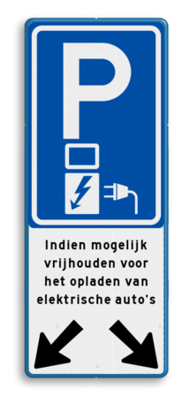 Verkeersbord parkeren elektrische voertuigen + pijlen - parkeerplaats vol?