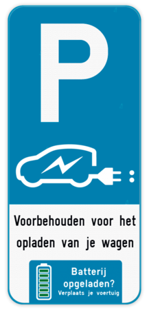 Parkeerbord E9 elektrisch laden + eigen tekst + Pictogram