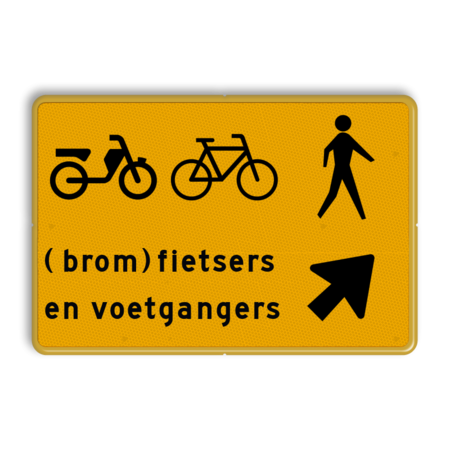 Omleidingsbord - (brom-)fietsers en voetgangers oversteken - Werk in uitvoering