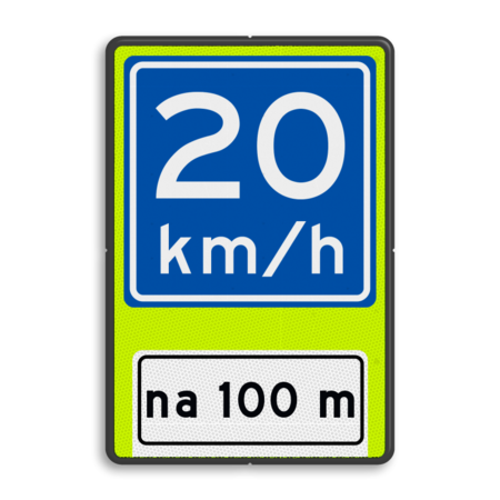 Verkeersbord RVV A04-xx - OB401-xxx - Adviessnelheid, na 100 meter