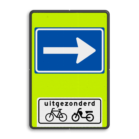 Verkeersbord RVV C04OB54f - Eenrichtingsweg met uitzondering - fluor achtergrond