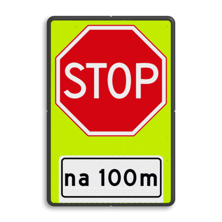 Verkeersbord RVV B07OB401f- Stoppen voor voorrangsweg - FLUOR - afstandsaanduiding