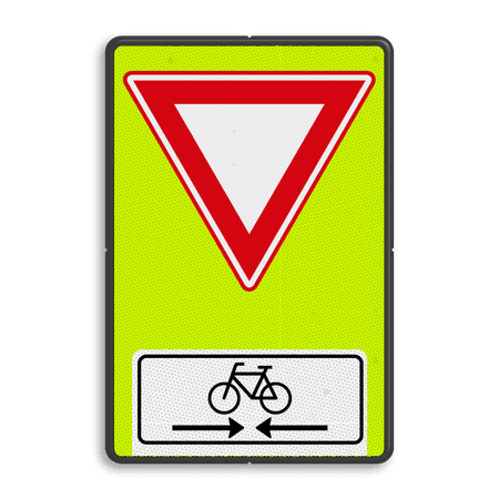 Verkeersbord RVV B06OB503OB02f - Voorrangsweg - FLUOR met Kruising fietspad