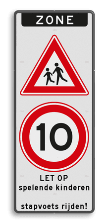 Verkeersbord ZONE J21 A01-10 - spelende kinderen / stapvoets rijden