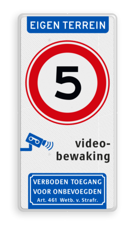 Verkeersbord A01-05 met videobewaking en Wetboek