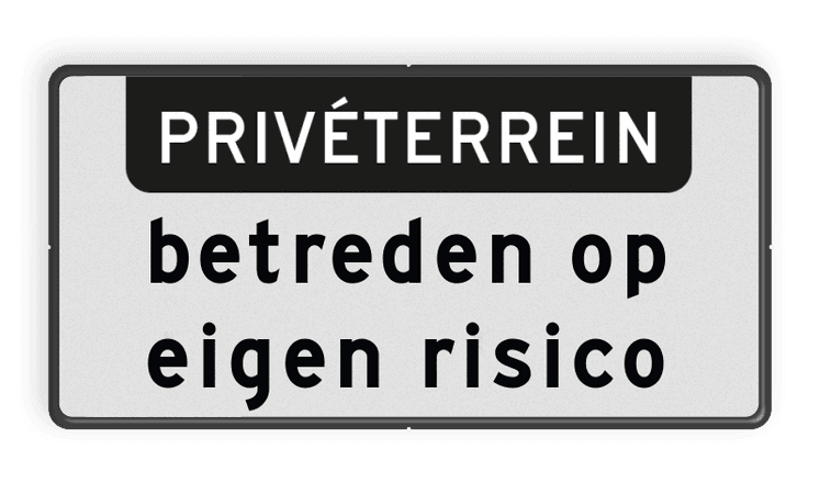 Verkeersbord RVV OBD04 - Onderbord - PRIVÉTERREIN + Betreden op eigen risico