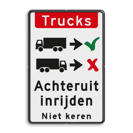 Verkeersbord - vrachtwagens achteruit inrijden