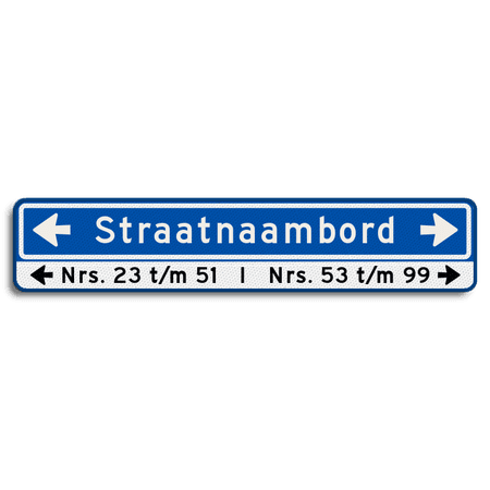 Straatnaambord 18 karakters 1000x200 mm met pijlen + Huisnummers NEN 1772