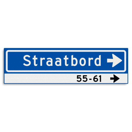 Straatnaambord KOKER 700x200mm - max. 12 karakters - huisnummers en pijl rechts - NEN1772